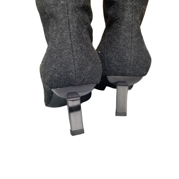 NWOB Charcoal Gray Made In Italy Designer felted wool embroidered flower boots - Picture 10 of 15